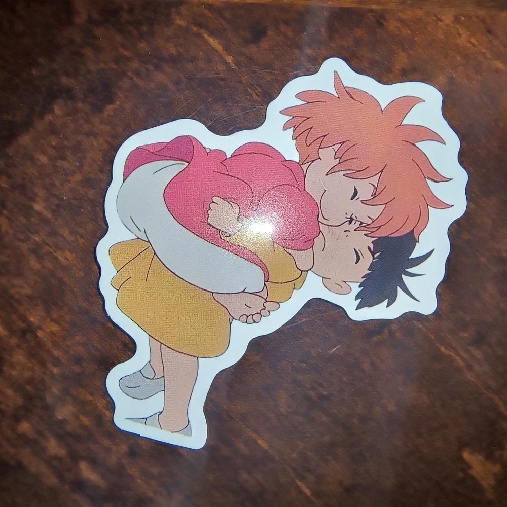 Studio Ghibli Ponyo Kiss Vinyl Sticker - Pink, Yellow, White